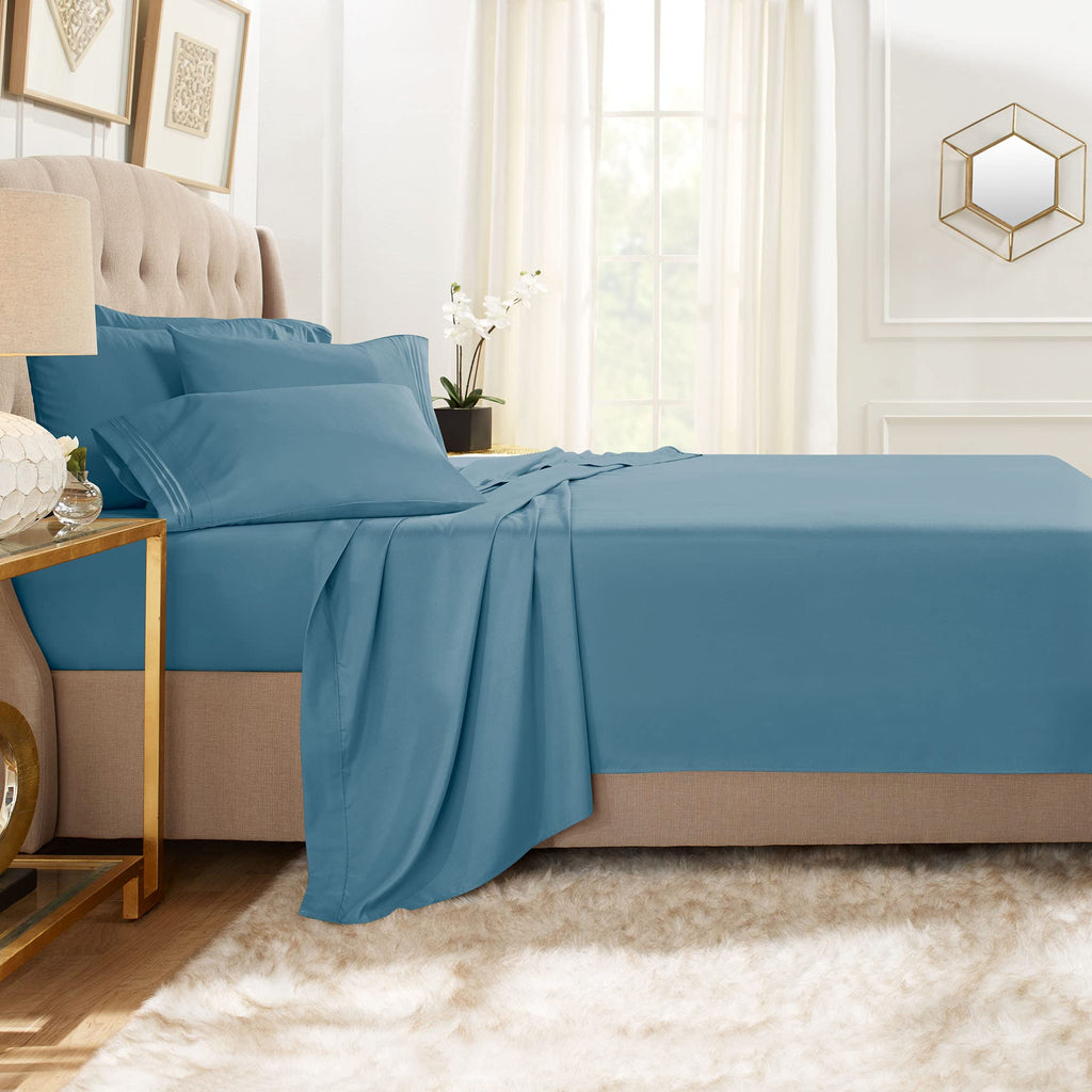 Clara Clark Queen Sheets, 6 Piece Set - Hotel Luxury Sheets For Queen Size Bed, Super Soft Bedding Sheets & Pillowcases, Queen Size Sheets, Blue Heaven