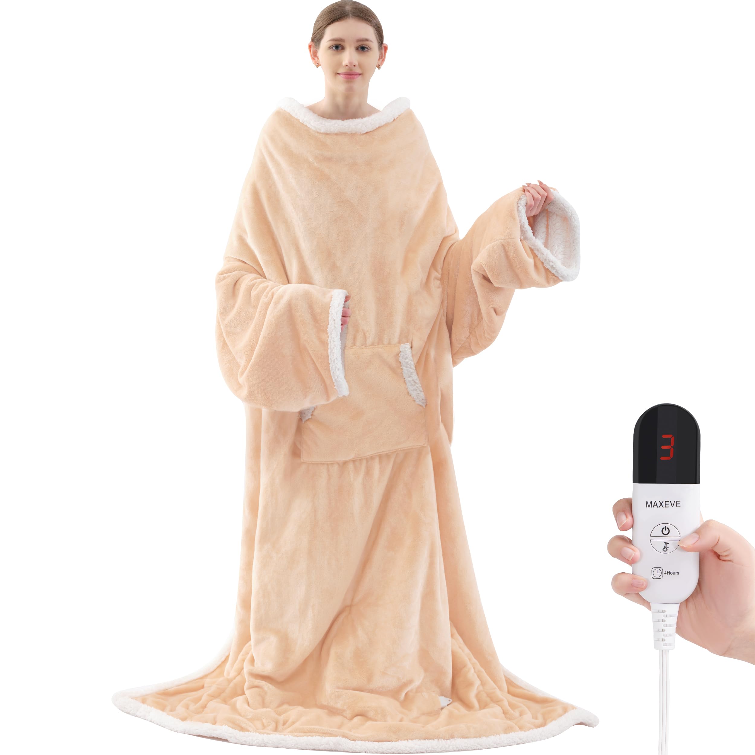 Heated Blanket Wearable Electric Blanket With Foot Pocket And Sleeves, Heating Throw Blanket, Electric Snuggle Blankets, 6 Heati