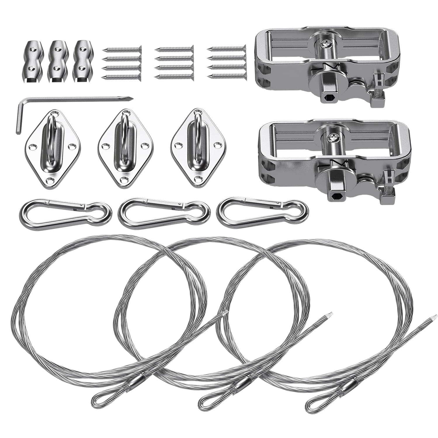 Tang Sun Shade Sail Hardware Kit With 18' (6'X3) Cable Wire Rope, Triangle Shade Sail Installation Kit For Deck Patio Yard Garde