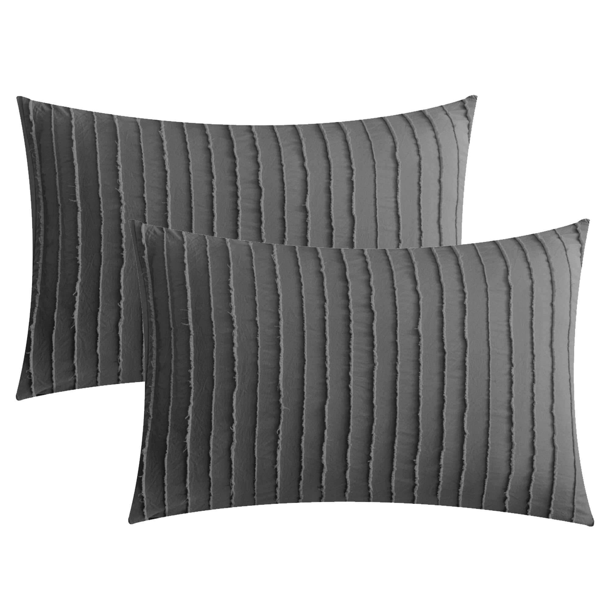 Jellymoni 2 Pack Dark Grey Pillowcases Standard Size, Soft Microfiber Striped Tufted Pillow Covers With Envelope Closure (Pillow