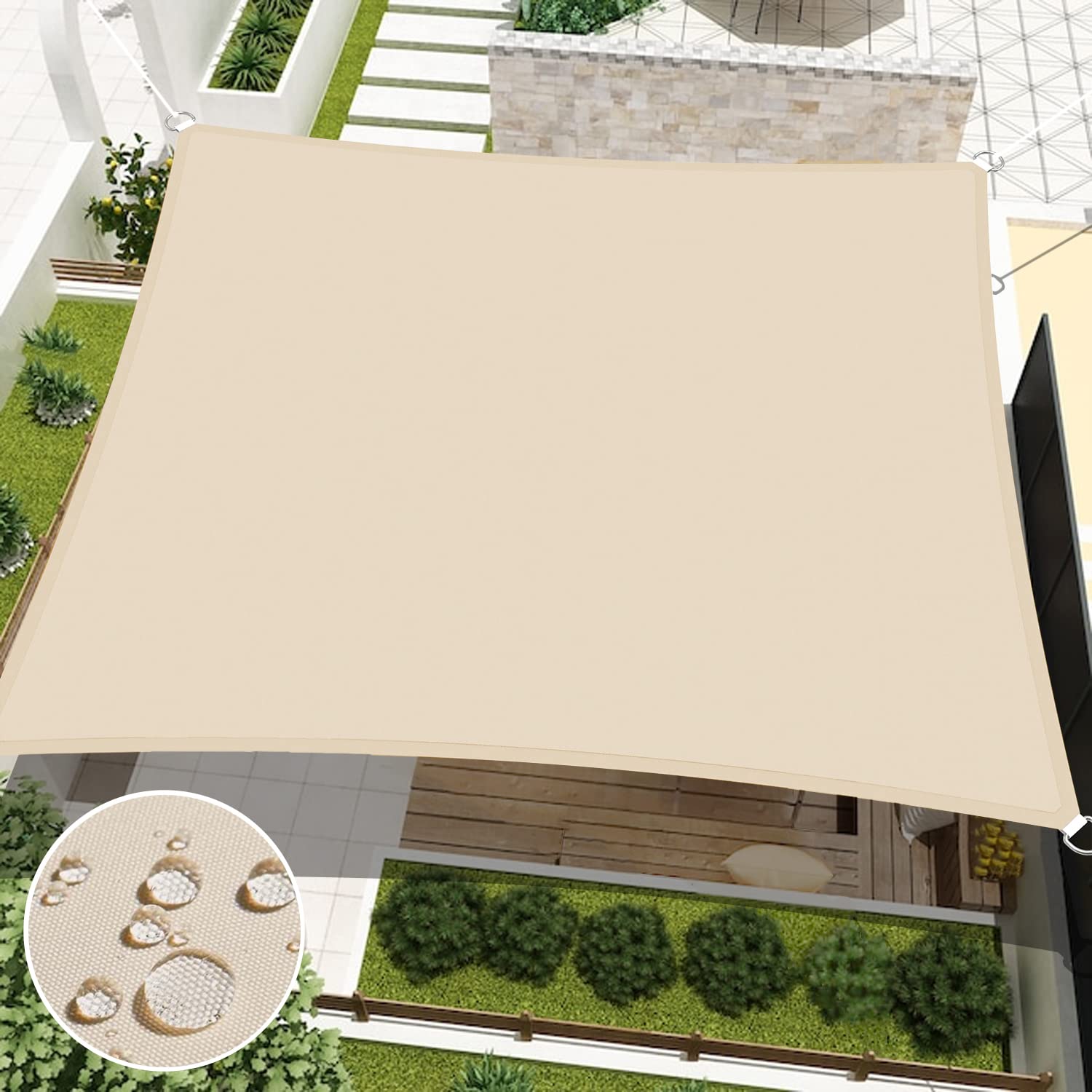 Floraleaf Sun Shade Sail 8' X 12' Rectangular Waterproof Sun Sail Uv Block Canopy For Outdoor Patio Lawn Garden Backyard, Beige