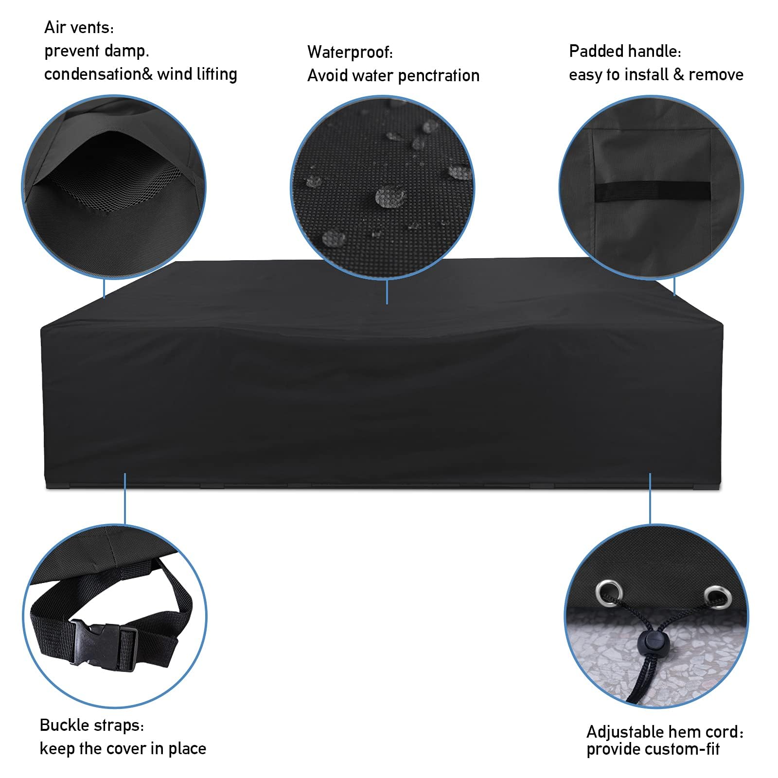 Akefit Patio Furniture Covers,500D Heavy Duty Waterproof For Outdoor Square And Retangle Patio Table And Chair Covers,Black-110'L X 84'W X 28'H