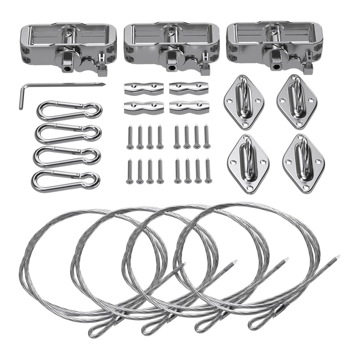 Tang Sun Shade Sail Hardware Kit With 24' (6'X4) Cable Wire Rope, Rectangle Shade Sail Installation Kit For Deck Patio Yard Gard