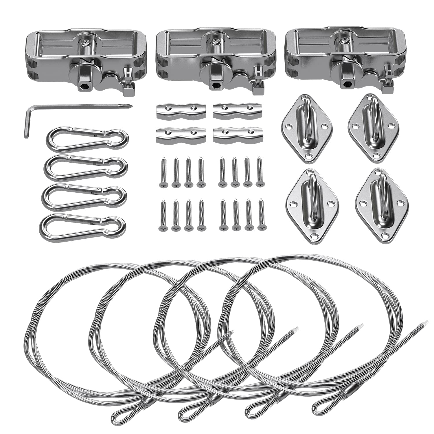 Tang Sun Shade Sail Hardware Kit With 24' (6'X4) Cable Wire Rope, Rectangle Shade Sail Installation Kit For Deck Patio Yard Gard