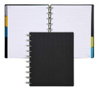 Talia Discbound Notebooks, Planner, Customizable, (Yblack W/Silver Discs, Midsize (7.5In X 9.75In))