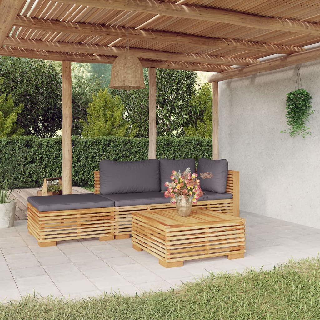vidaXL Patio Furniture Set 4 Piece, Sectional Sofa with Cushions, Patio Lounge Set with Coffee Table for Garden Lawn Backyard, Solid Wood Teak