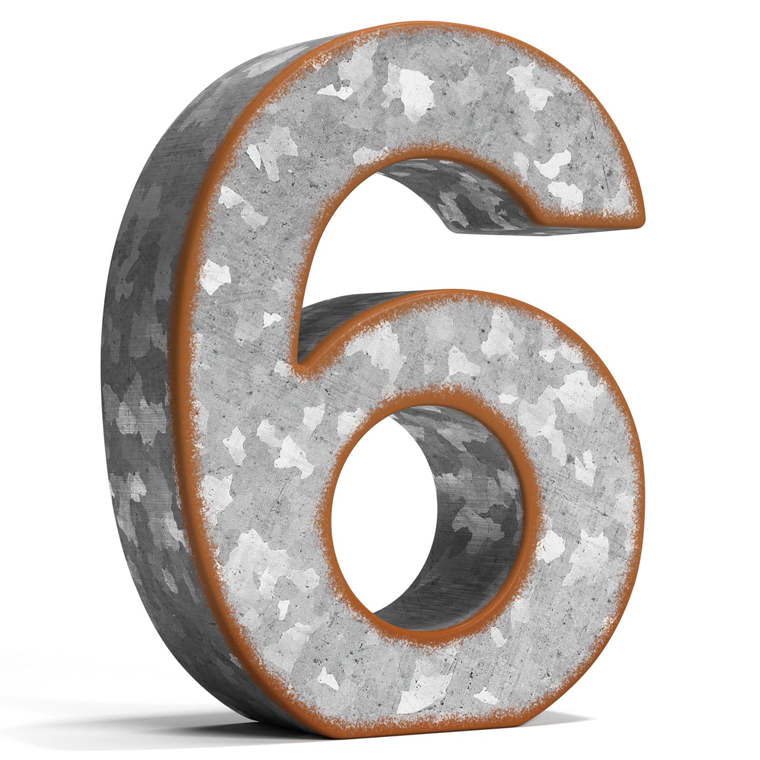 CraftyCrocodile 7 Galvanized Metal Numbers for Wall Decor - 3D Number 6 for Hanging & Free Standing - Decorative Rustic Table Nu