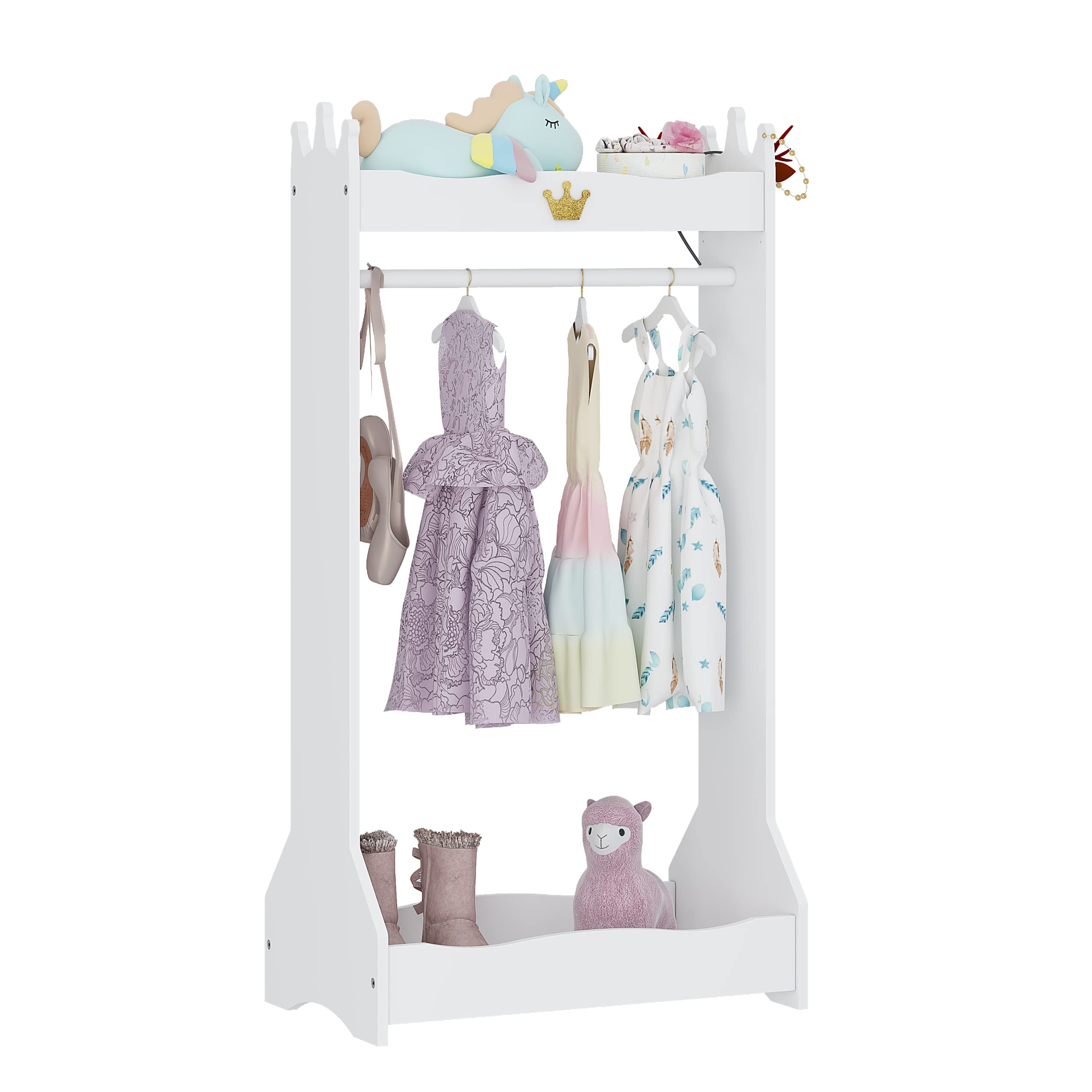 Utex Kids Dress Up Storage, Kids' Costume Organizer Center, Open Hanging Armoire Closet, Kids Armoire With Rack For Toddler 3 Age+, White