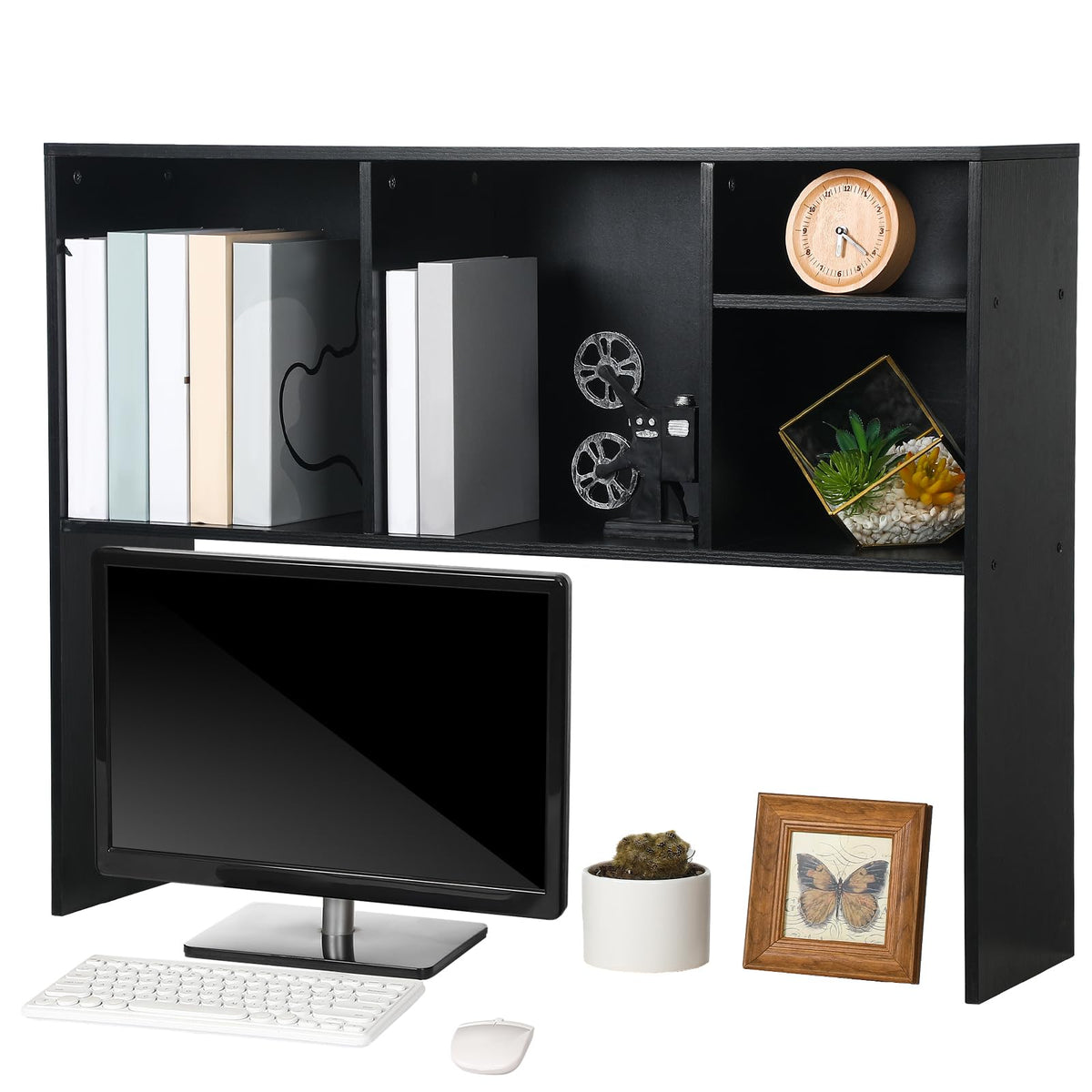 Briwooody Dorm Desk Hutch Desktop Bookshelf for College Office, Black