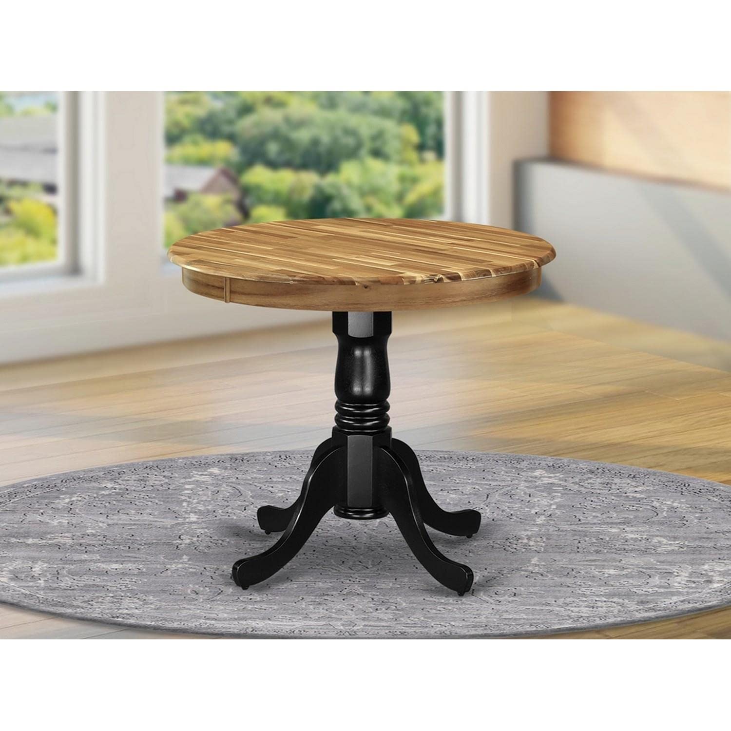 East West Furniture Amt-Nbk-Tp Antique Mid-Century Modern Dining Table - A Round Dining Table Top With Pedestal Base, 36X36 Inch, Natural & Black