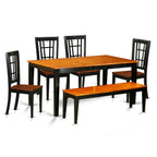 East West Furniture NICO6-BLK-W 6 Piece Set Contains a Rectangle Dining Room Table with Butterfly Leaf and 4 Wooden Seat Chairs with a Bench, 36x66 Inch