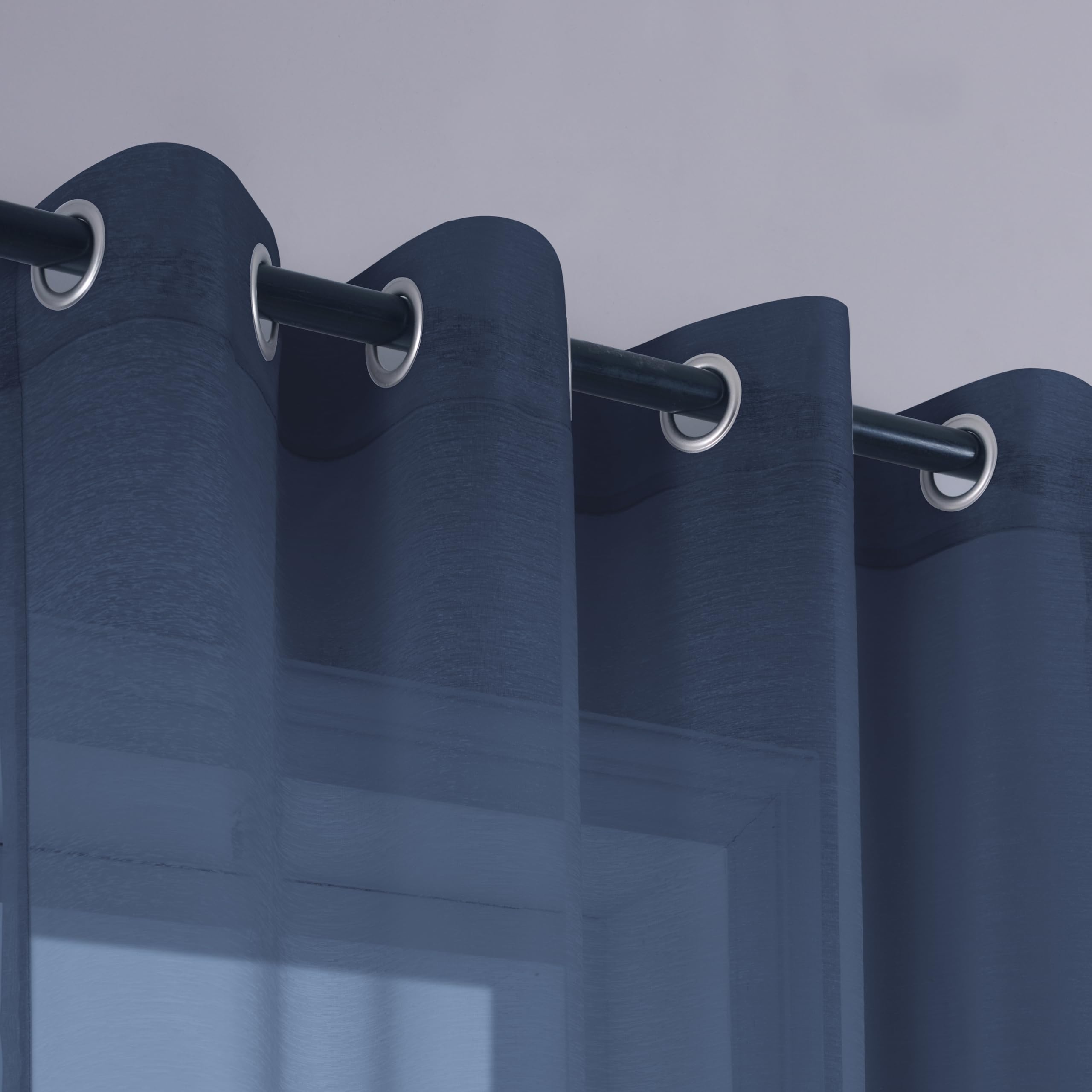 Koufall Sheer Curtains 90 Inches Long,Grommet 90 Inch Curtains Length 2 Panels Set,Navy Blue