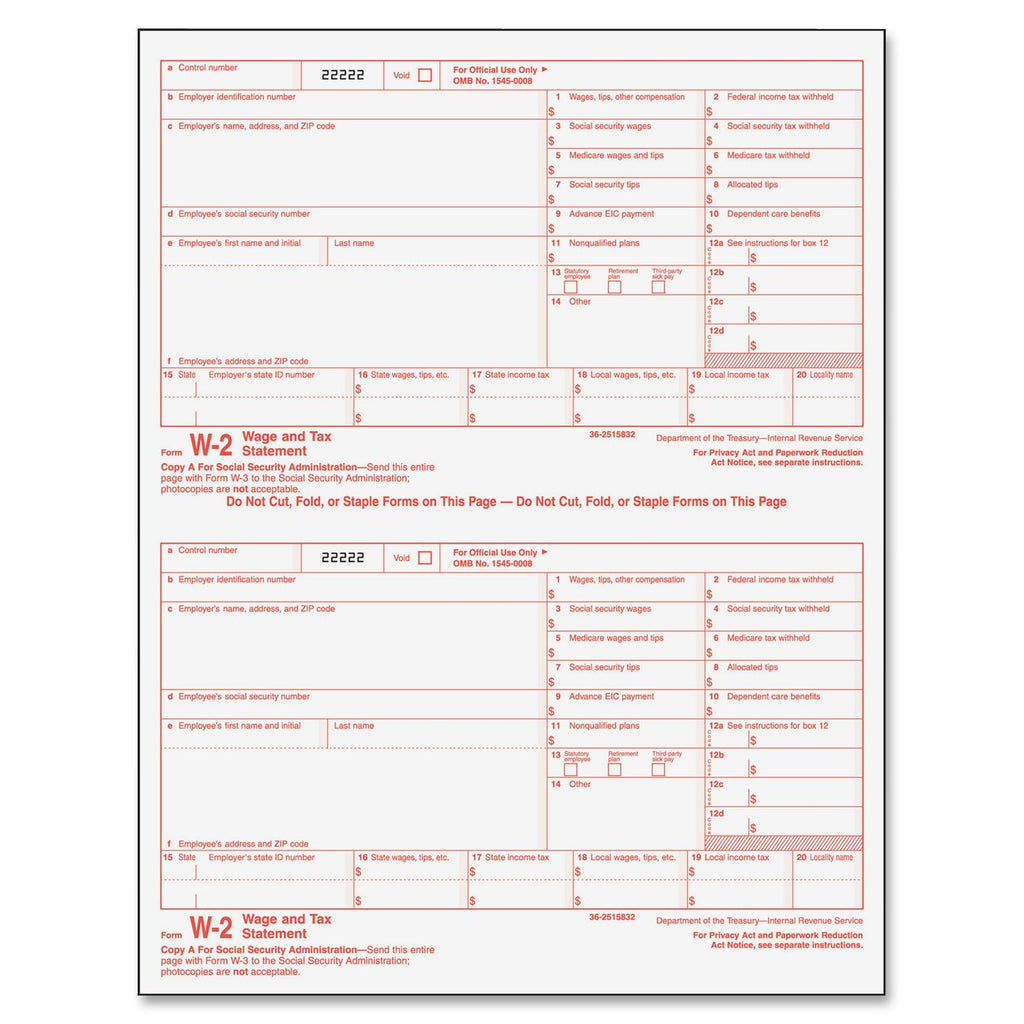 Tops 22991 W-2 Tax Form, Six-Part Carbonless, 50 Forms (Full Size 8.5' X 11', Detached Size Is 8-1/2' X 5-1/2')