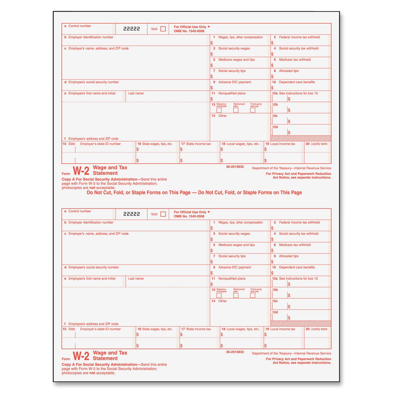 Tops 22991 W-2 Tax Form, Six-Part Carbonless, 50 Forms (Full Size 8.5' X 11', Detached Size Is 8-1/2' X 5-1/2')