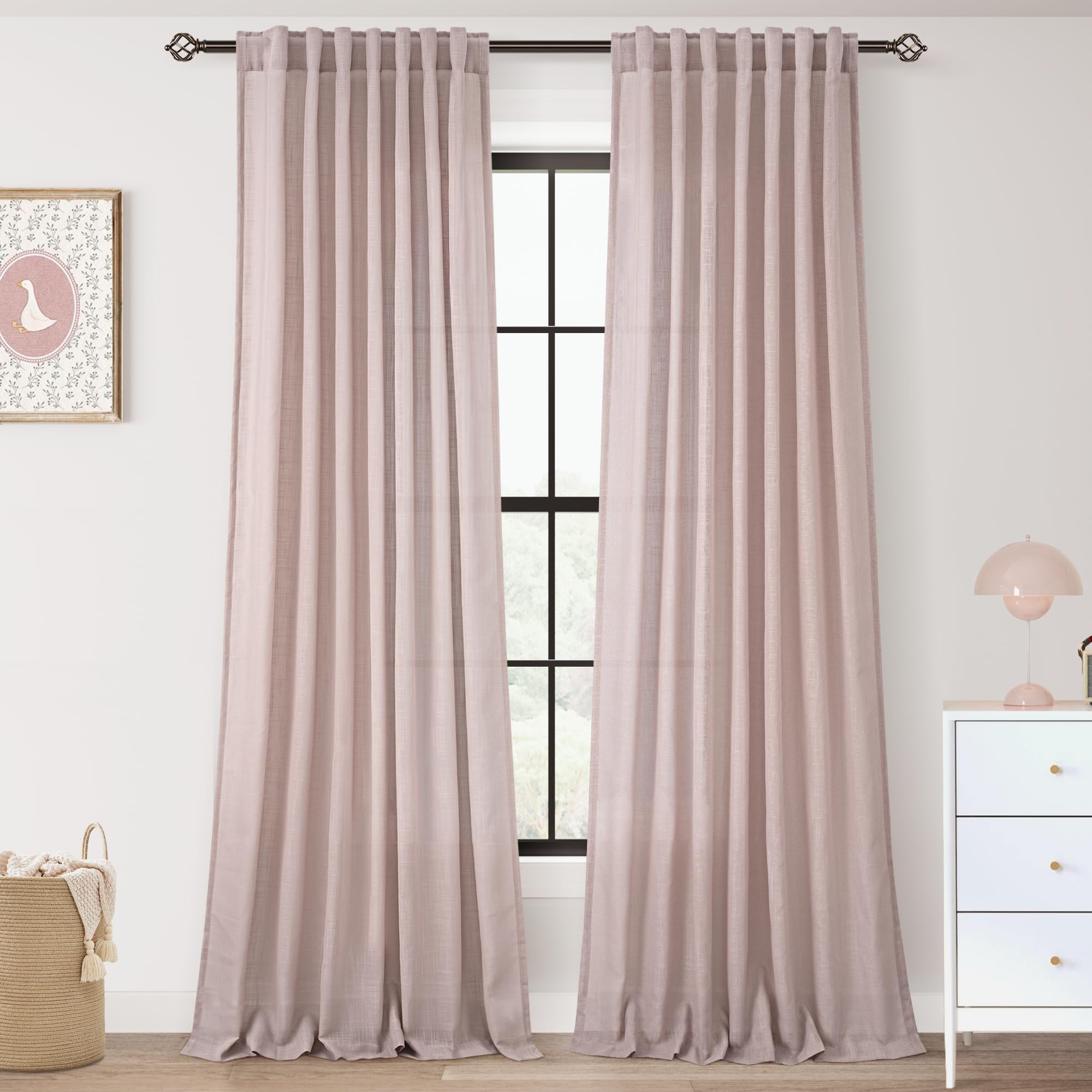 Jolilight Blush Pink Curtains for Living Room Back Tab Modern Farmhouse Semi Sheer Curtains 90 inches Long 2 Panels Set Muted Ne