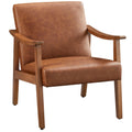 Yaheetech PU Leather Accent Chair, Mid-Century Modern Armchair with Solid Wood Legs, Reading Leisure Chair with High Back for Li