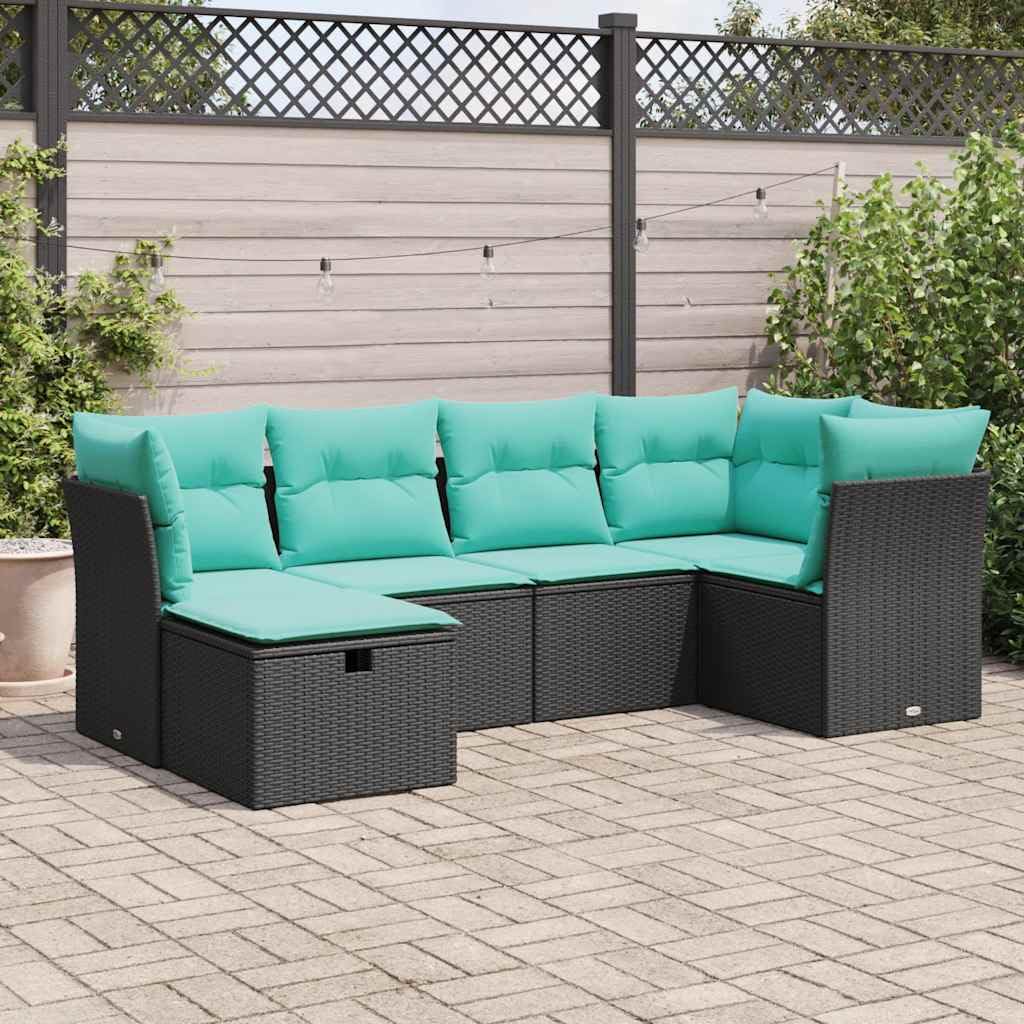 vidaXL 6-Piece Patio Sofa Set - Black PE Rattan with Cushions - Outdoor/Garden Furniture with Storage