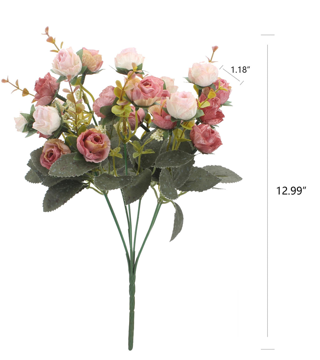 Duovlo 7 Branch 21 Heads Artificial Flowers Bouquet Mini Rose Wedding Home Office Decor,Pack Of 2 (2 Pcs Pink)