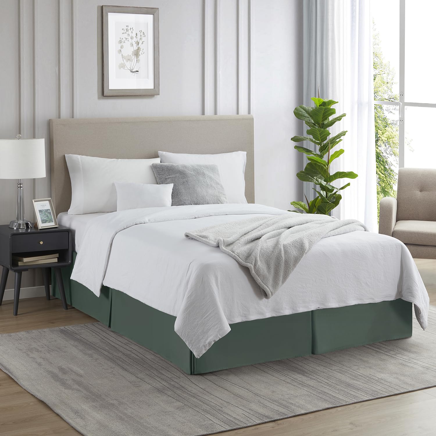 Nestl Forest Green Bed Skirt Cal King Size - Cal King Bed Skirt 14 Inch Drop - Brushed Microfiber Bed Skirts - Hotel Quality Pleated Bed Skirt - Shrinkage & Fade Resistant