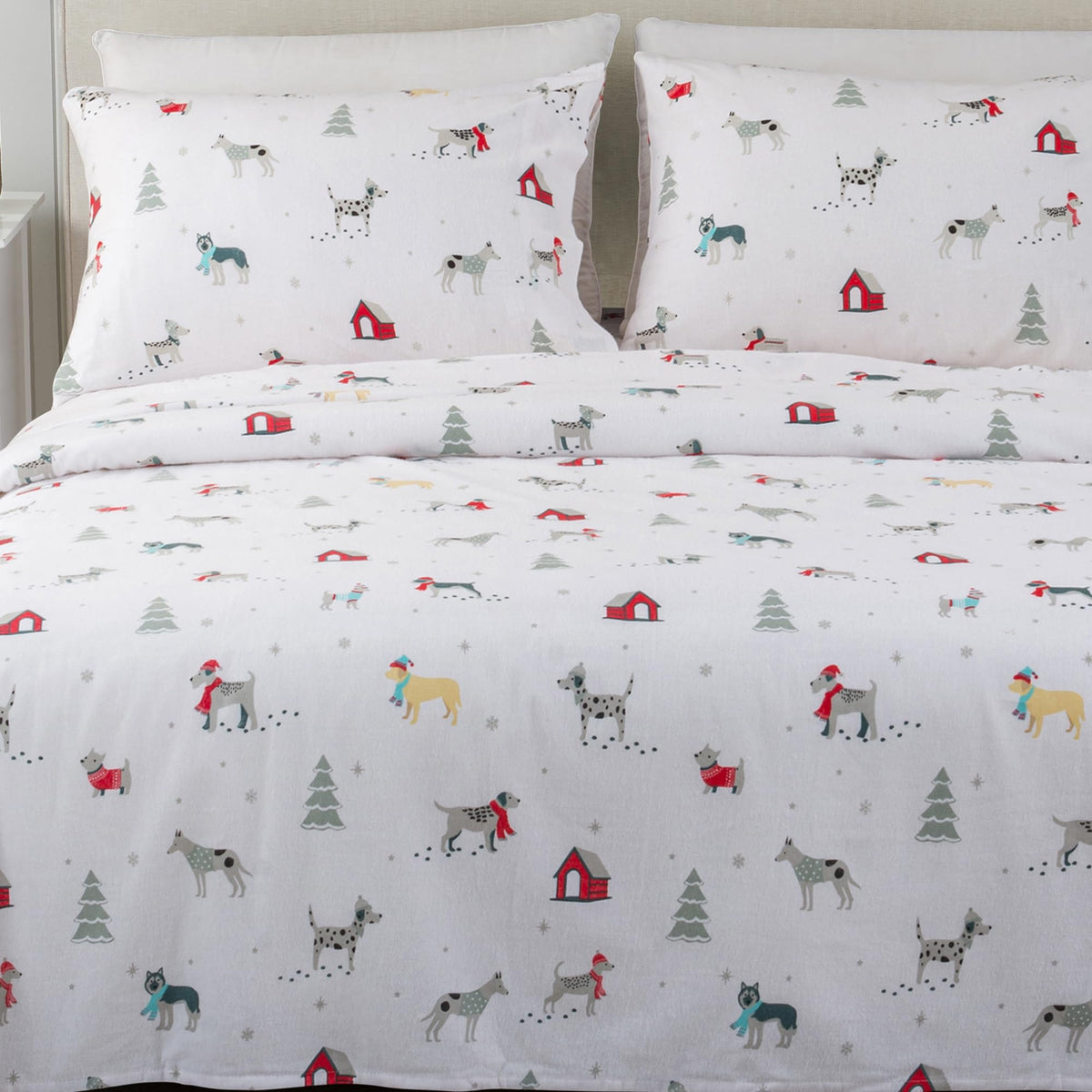 Great Bay Home Christmas Flannel Sheet Set Queen Size - 100% Turkish Cotton, Double-Brushed, Winter Bed Sheets - Ultra-Soft, Coz