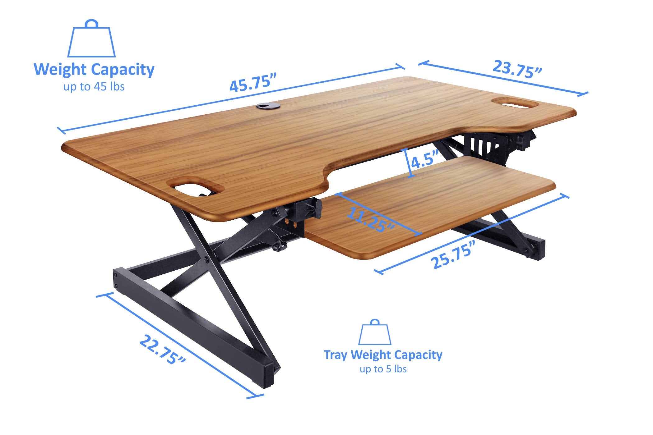 Rocelco 46" Large Height Adjustable Standing Desk BUNDLE - Quick Sit Stand Up Dual Monitor Riser - Tall Gas Spring Assist Computer Workstation - Retractable Keyboard Tray - Teak (R DADRT-46-FS2)
