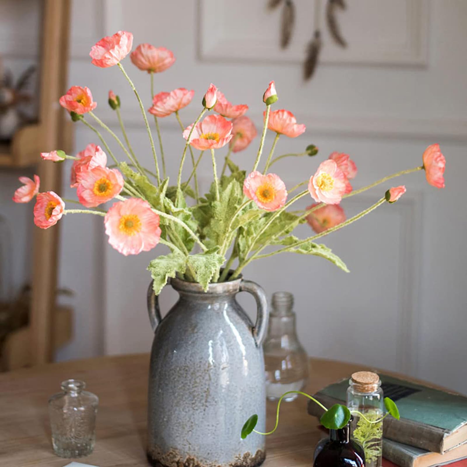 DUYONE Artificial Flowers 6 Stems Poppy Silk Bouquet,for Wedding, Home, Party Decoration,Table Centerpiece Arrangement(Orange Pi