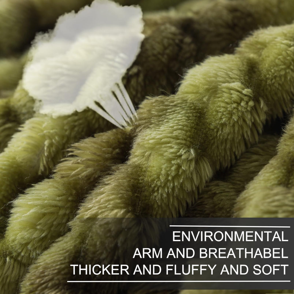 Richave Twin Size Fleece Blanket,Premium Lightweight Anti-Static 66X90 Inches 3D Clouds Stylish Jacquard Velvet Plush Bed Blanket For Twin/Twin Xl Extra Long Bed, Tie-Dye Olive Green