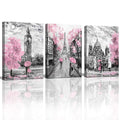 CANVASZON Black and White Canvas Wall Art for Living Room Bedroom Bathroom Girls Pink Paris Theme Room Decor Oil Painting Print 