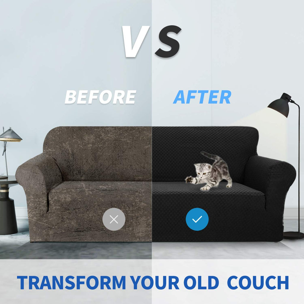 Znsayotx 1 Piece Jacquard Couch Covers For 3 Cushion Couch High Stretch Sofa Cover For Pets Dogs Anti Slip Extra Large Sofa Slipcovers Furniture Protector (Xl Sofa, Black)
