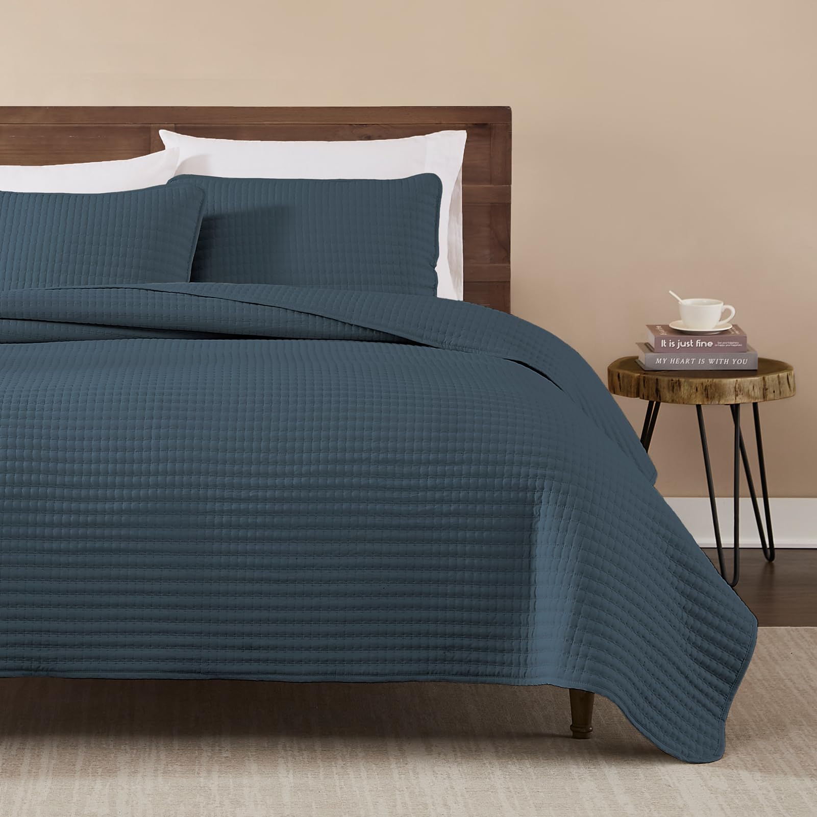 Wrensonge Quilts King Size, 3 Pieces Blue Lightweight Soft Quilts King Size Sets For All Seasons, Summer King Quilt Bedding Set