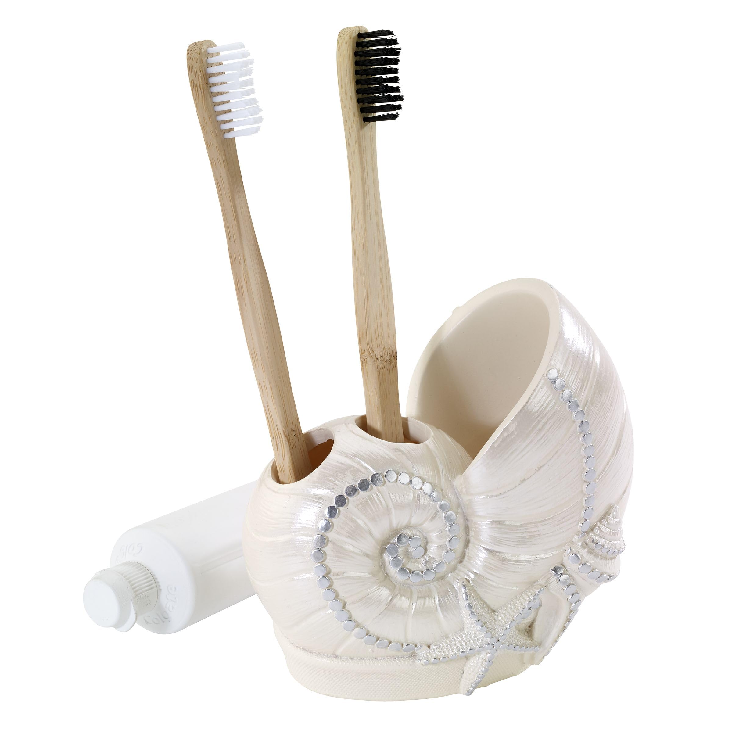Avanti Linens - Toothbrush Holder, Seashell Inspired Bathroom Accessories, Guest Bathroom Essentials (Sequin Shell Collection)