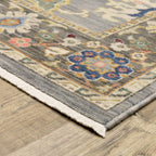 HomeRoots 509350 8 x 11 ft. Blue Gray Gold Green Pink Orange Ivory & Red Oriental Power Loom Stain Resistant Rectangle Area Rug with Fringe