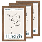 TENIBYC 11x17 Walnut Poster Frame 3 Pack with HD Glass - Natural Brown, Solid Wood Picture Frame, Wall Gallery Frame