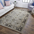 HomeRoots 511274 8 x 11 ft. Gray Ivory & Taupe Wool Floral Hand Tufted Handmade Stain Resistant Rectangle Area Rug