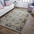 HomeRoots 511274 8 x 11 ft. Gray Ivory & Taupe Wool Floral Hand Tufted Handmade Stain Resistant Rectangle Area Rug