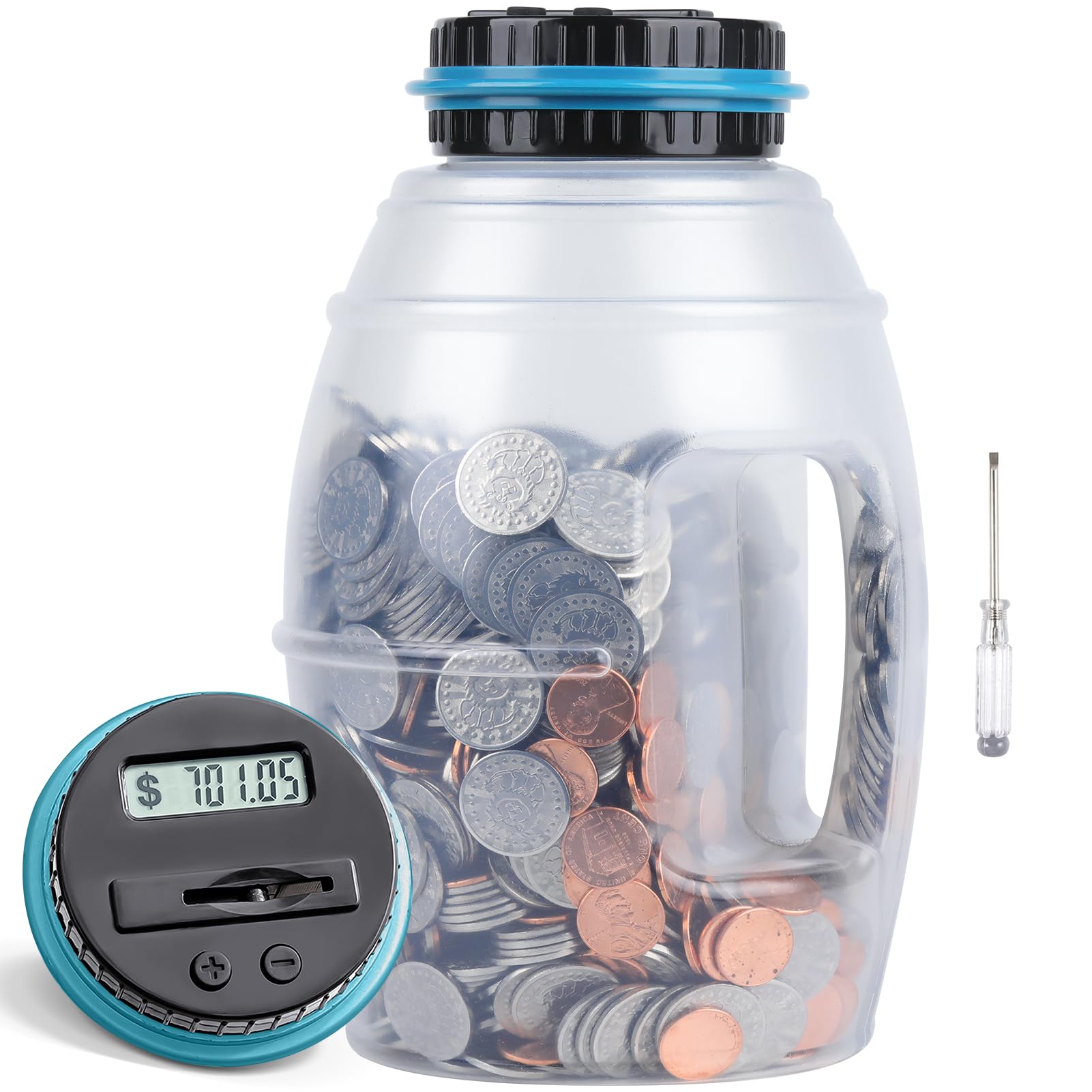 X-Large Piggy Bank For Boys Adults, Vcertcpl Digital Coin Counting Bank With Lcd Counter, 2.8L Capacity Coin Bank Money Jar For
