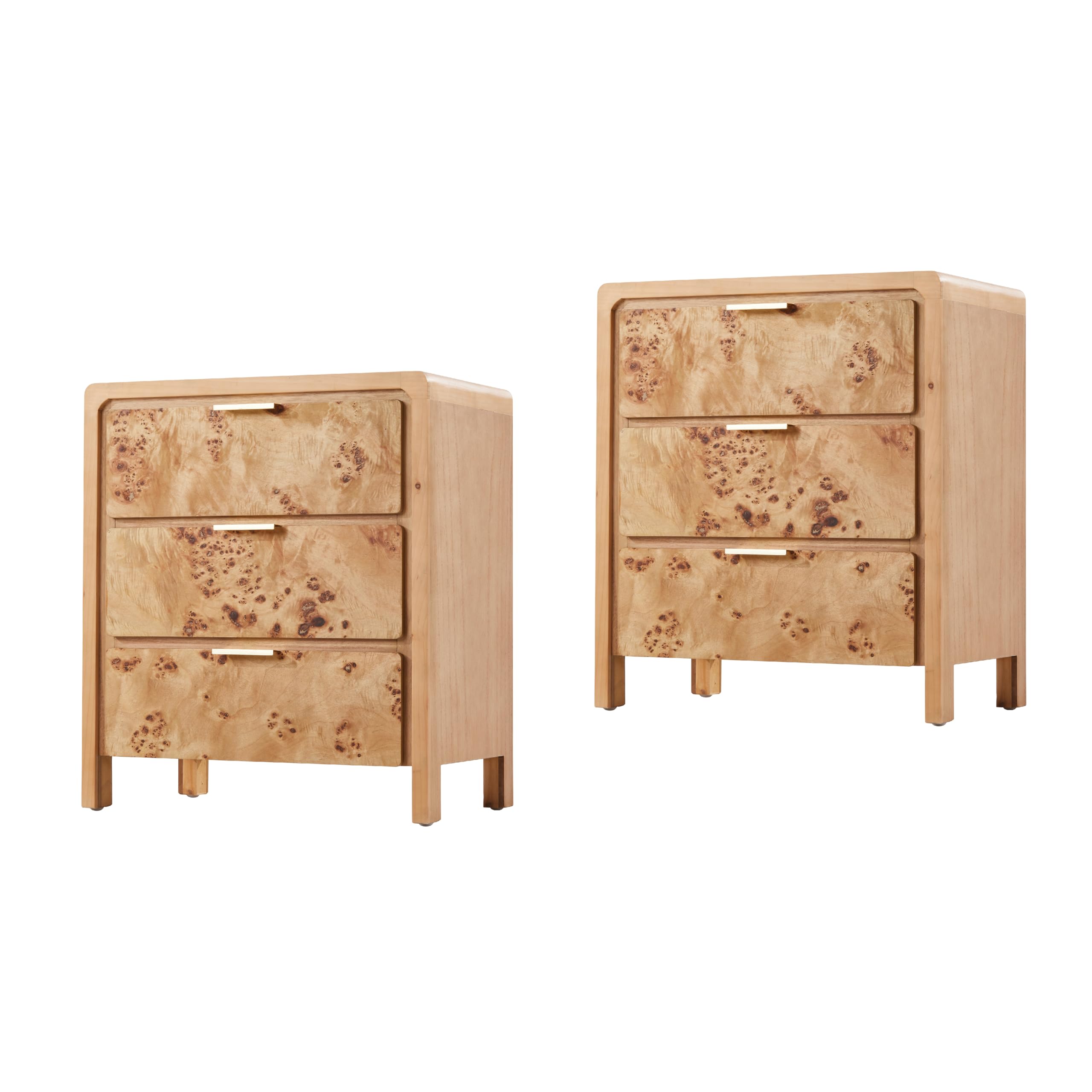 COZAYH Burl Finish 3 Drawer Nightstand Set of 2, Wood Rustic Farmhouse Dresser Chest of Drawer, Vintage Accent Storage Bedside T