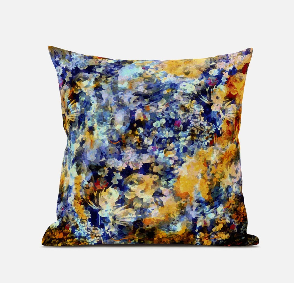 HomeRoots Red Yellow Blue 16' Orange Indigo Springtime Zippered Suede Throw Pillow