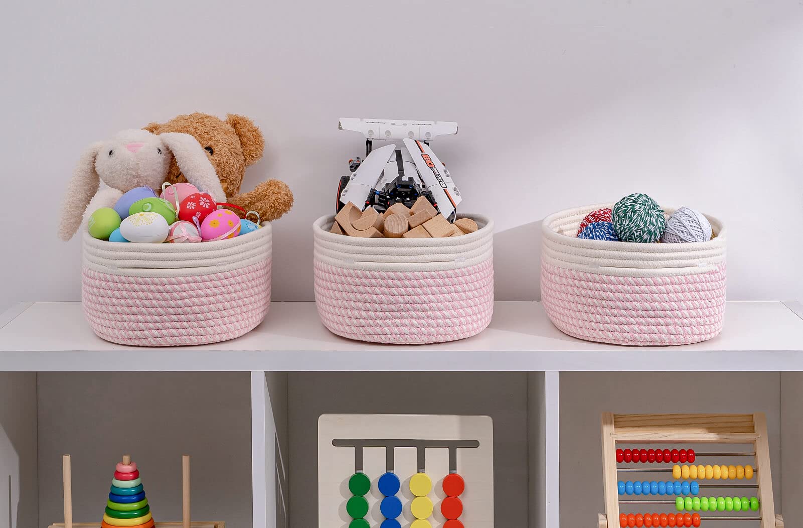 Kriitools Off White&Mixed Pink Shelf Basket To Store And Organize Household Items/Baskets&Bins For Daily Storage &Organizing/Wov