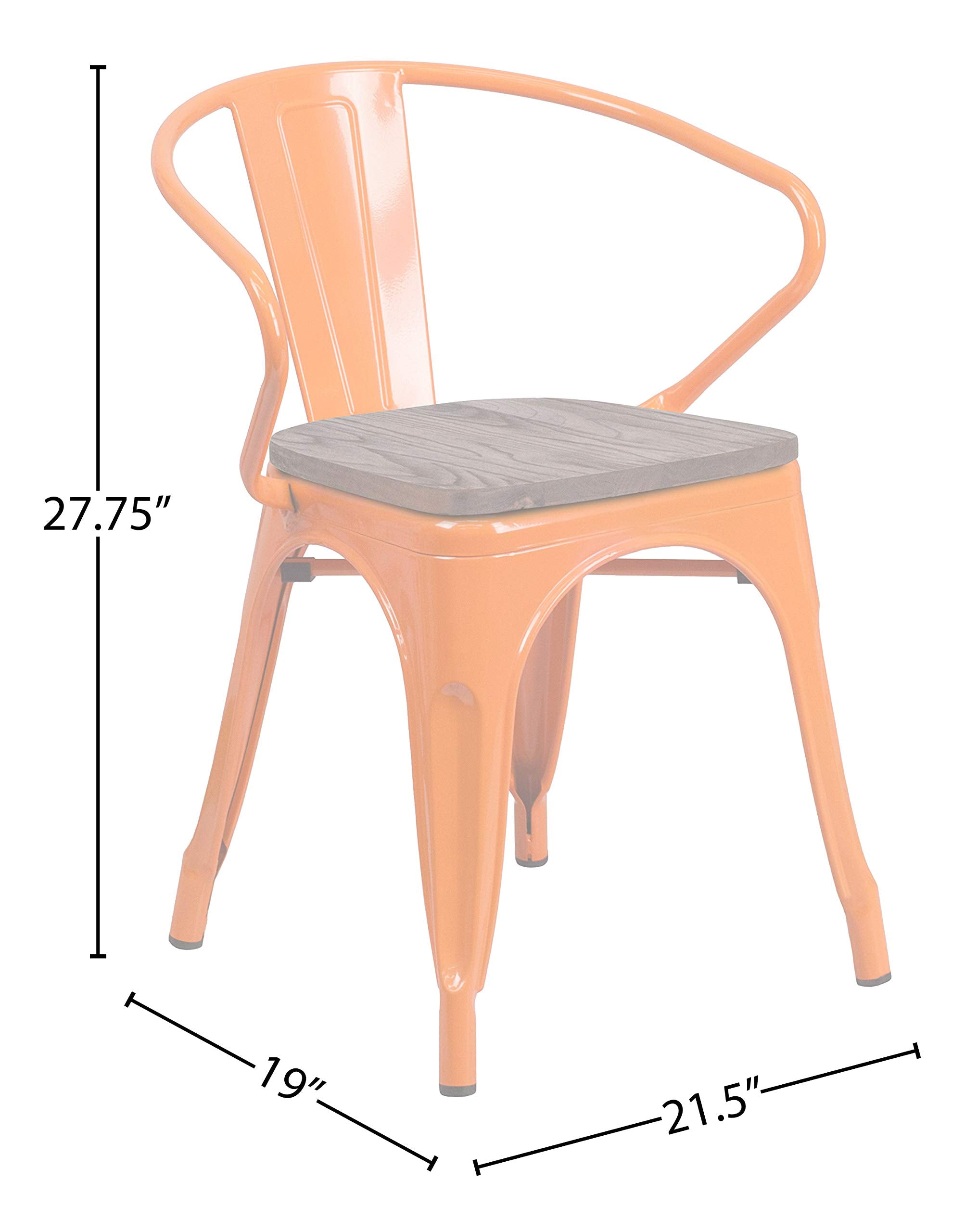 Flash Furniture Orange Metal Chair With Wood Seat And Arms