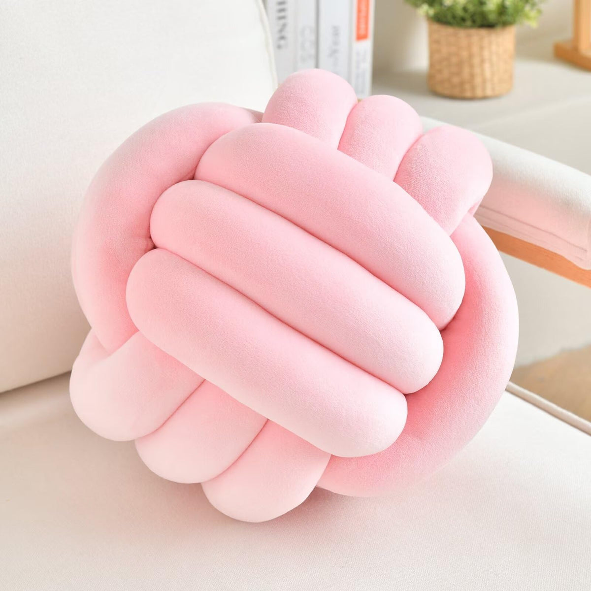 Lusjnge Decorative Throw Knot Pillow Ball For Home Chair Sofa Couch Bed Aesthetic Round Velvet Knotted Pillow Cushion (Pink, 11