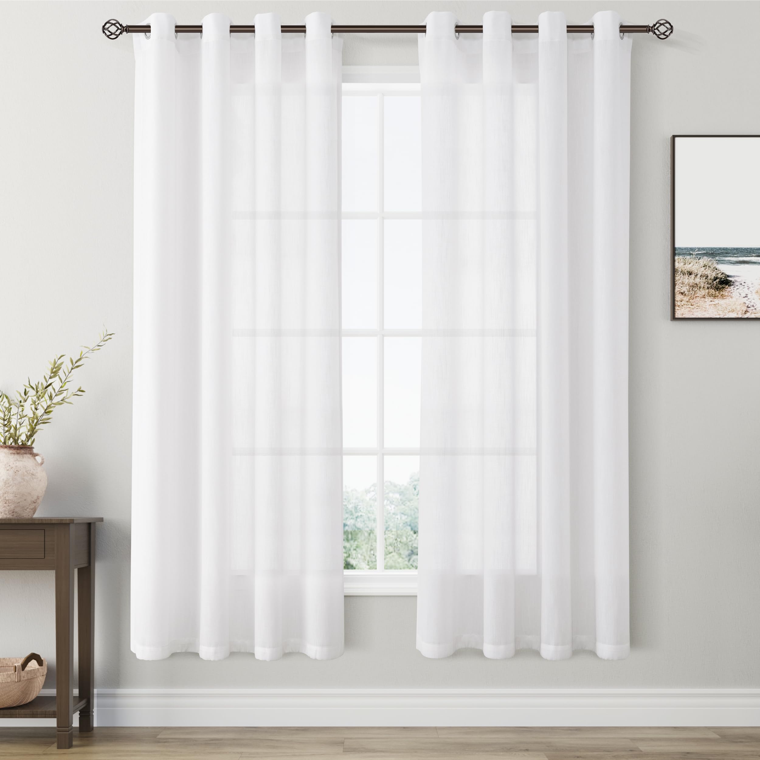 White Curtains 72 Inches Long For Living Room Bedroom 2 Panels Set Grommet Sunlight Filtering Semi Sheer Curtains Linen Blend So