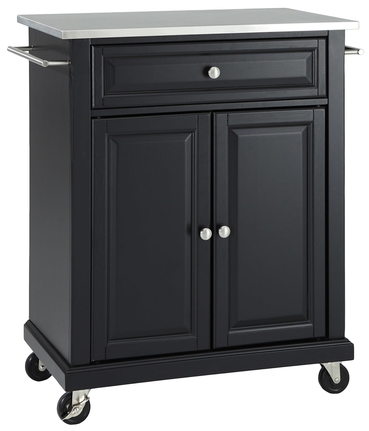 Crosley Furniture Compact Stainless Steel Top Rolling Cart with Shelves, Microwave Stand with Towel Rack, Black