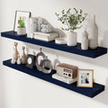 Dark Blue Floating Shelves 48 Inch, Solid Wooden Wall Shelves Set Of 2, Rustic Floating Wall Shelves For Decor & Storage For Living Room Bedroom Bathroom