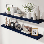 Dark Blue Floating Shelves 48 Inch, Solid Wooden Wall Shelves Set Of 2, Rustic Floating Wall Shelves For Decor & Storage For Living Room Bedroom Bathroom