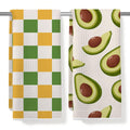2 Pcs Avocado and Color Checkered Kitchen Towels, Waffle Weave Dish Towel