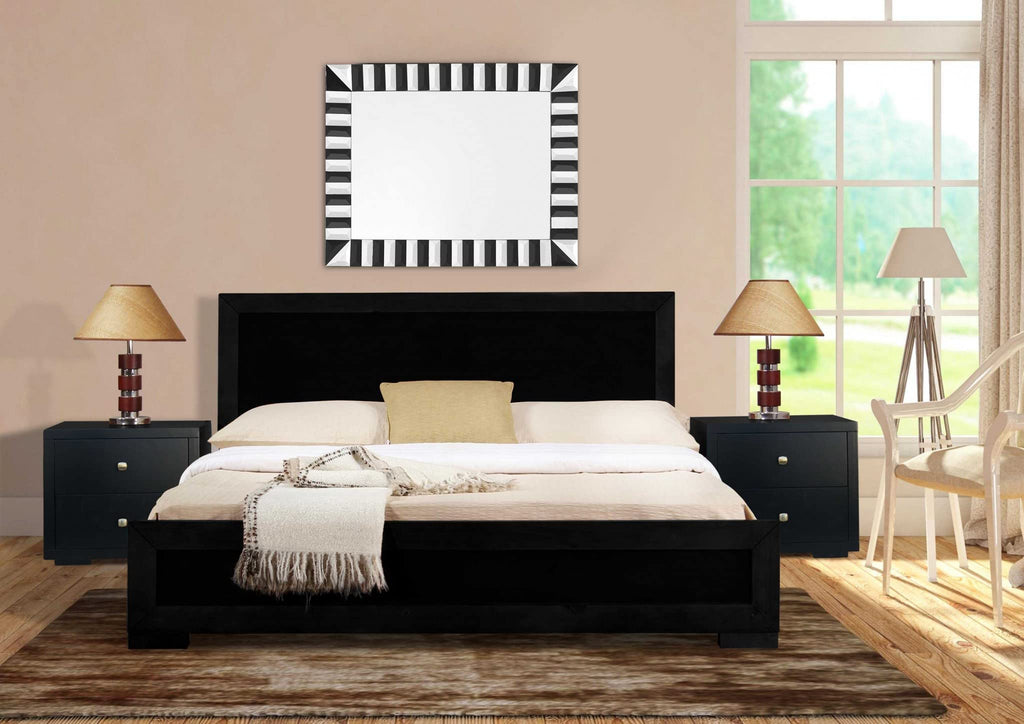 HomeRoots Moma Black Wood Platform Full Bed with Nightstand
