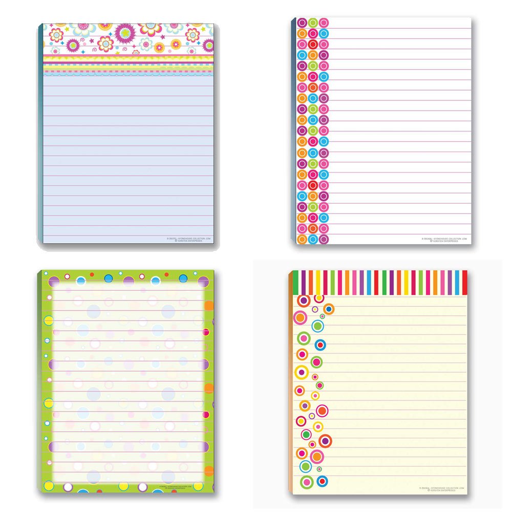 Stonehouse Collection Fun Pattern Designs Pads - USA Made- 4 Assorted Notepads - Shopping List, Teachers, Home, Office, Small Gi