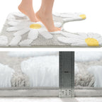 Qjhomo Toilet Rugs U Shaped, Gray Toilet Mat Cute Daisy Contour Bath Rug 20''X20'', Extra Thick Soft Machine Washable Toilet Car