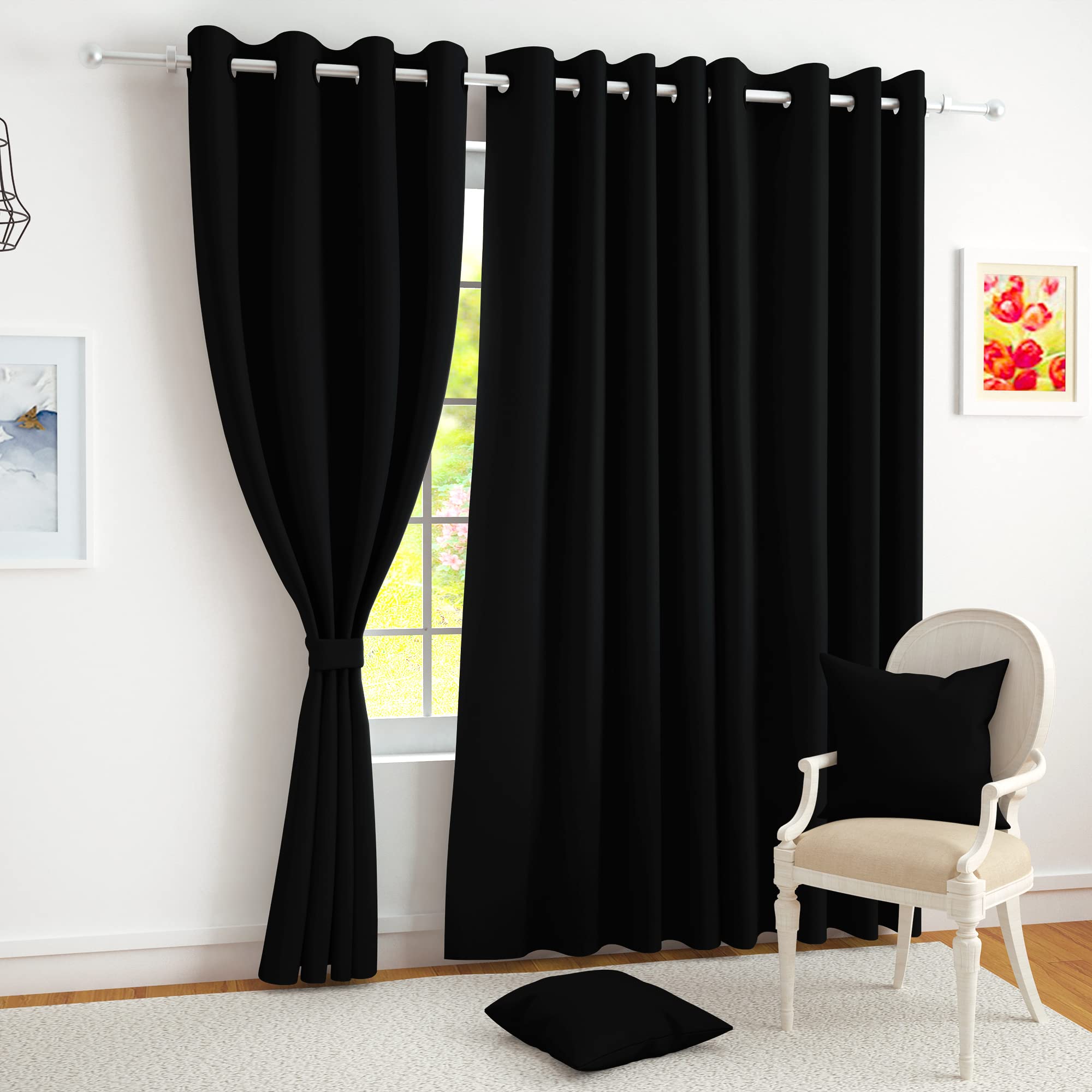 Story@Home 100% True Blackout Solid Door Curtains 7 Feet Long Set Of 3 | Room Darkening | Thermal Insulated Curtains For Living 